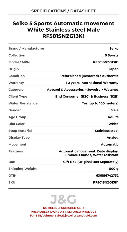 Seiko 5 Sports Automatic movement White Stainless steel Male RF501SNZG13K1 - Specifications