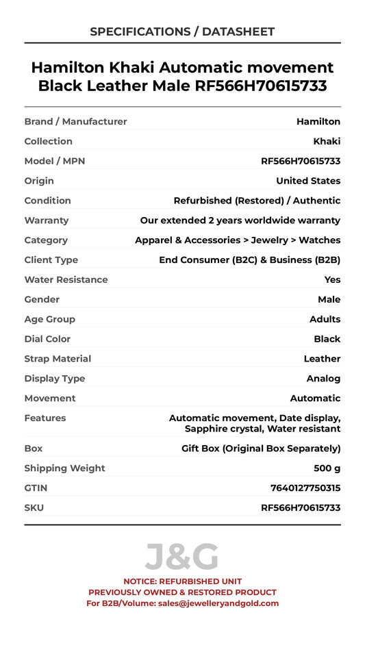 Hamilton Khaki Automatic movement Black Leather Male RF566H70615733 - Specifications