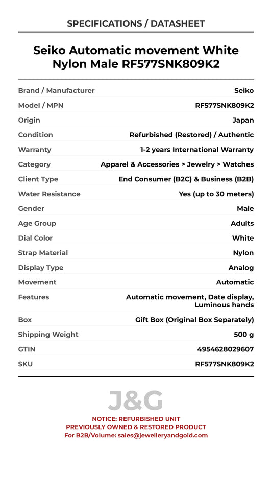 Seiko Automatic movement White Nylon Male RF577SNK809K2 - Specifications