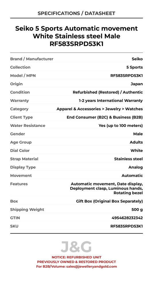 Seiko 5 Sports Automatic movement White Stainless steel Male RF583SRPD53K1 - Specifications