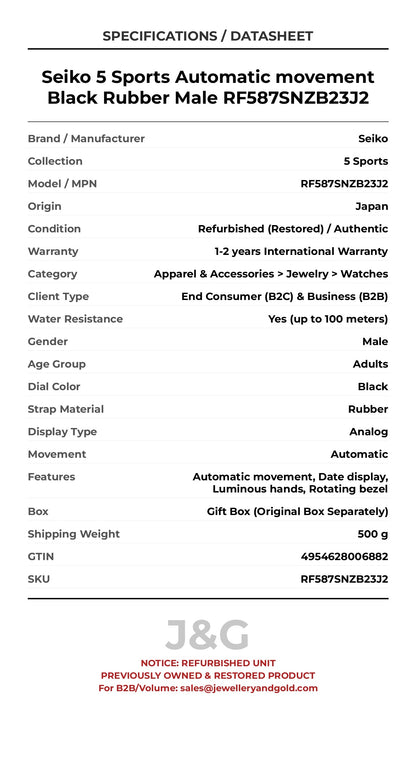 Seiko 5 Sports Automatic movement Black Rubber Male RF587SNZB23J2 - Specifications