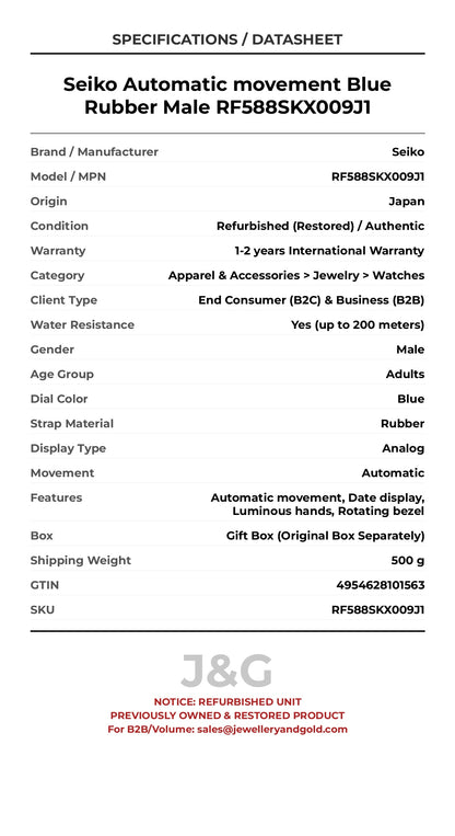 Seiko Automatic movement Blue Rubber Male RF588SKX009J1 - Specifications