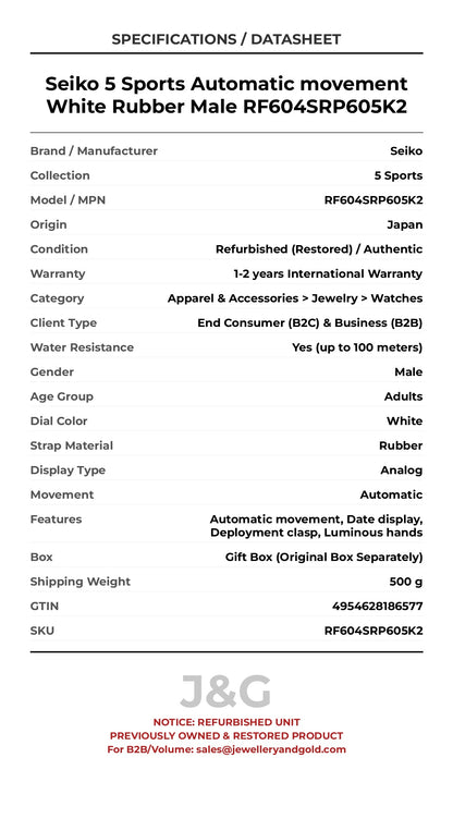 Seiko 5 Sports Automatic movement White Rubber Male RF604SRP605K2 - Specifications