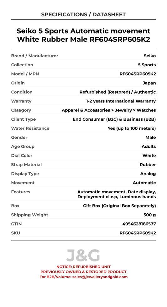 Seiko 5 Sports Automatic movement White Rubber Male RF604SRP605K2 - Specifications