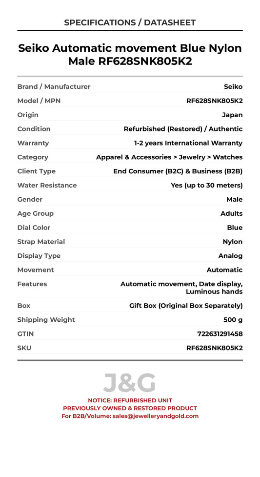 Seiko Automatic movement Blue Nylon Male RF628SNK805K2 - Specifications