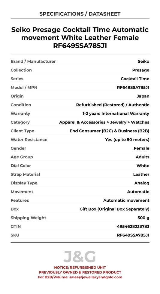 Seiko Presage Cocktail Time Automatic movement White Leather Female RF649SSA785J1 - Specifications