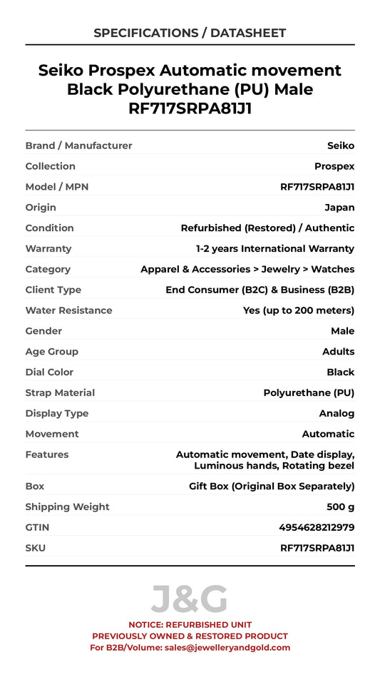 Seiko Prospex Automatic movement Black Polyurethane (PU) Male RF717SRPA81J1 - Specifications