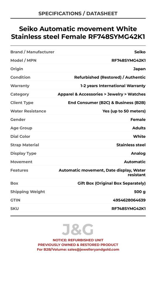 Seiko Automatic movement White Stainless steel Female RF748SYMG42K1 - Specifications