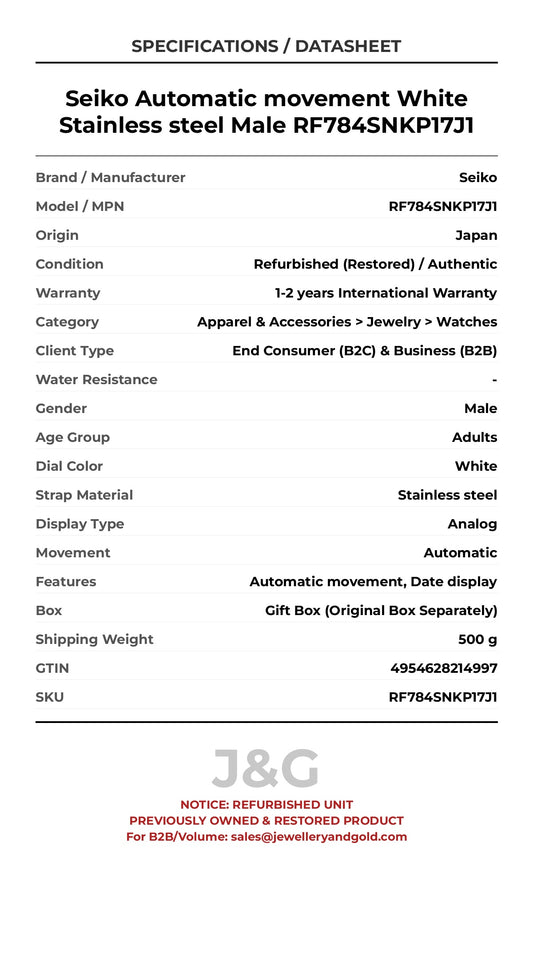Seiko Automatic movement White Stainless steel Male RF784SNKP17J1 - Specifications