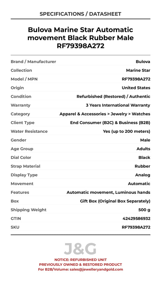 Bulova Marine Star Automatic movement Black Rubber Male RF79398A272 - Specifications