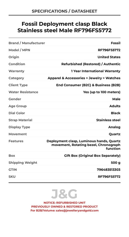 Fossil Deployment clasp Black Stainless steel Male RF796FS5772 - Specifications