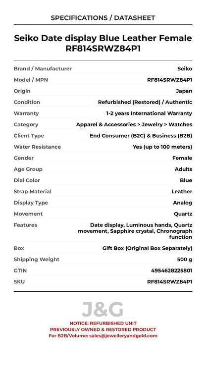 Seiko Date display Blue Leather Female RF814SRWZ84P1 - Specifications