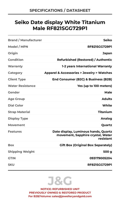Seiko Date display White Titanium Male RF821SGG729P1 - Specifications