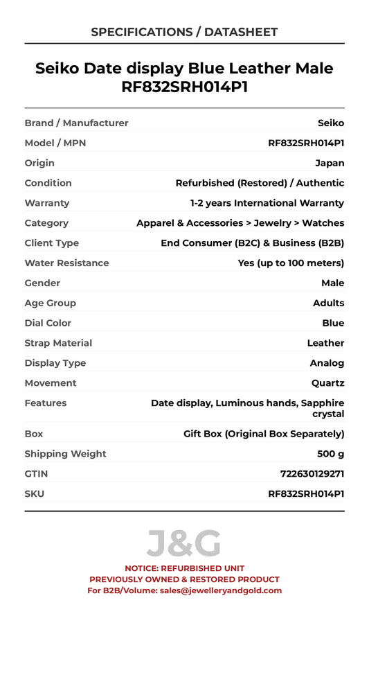 Seiko Date display Blue Leather Male RF832SRH014P1 - Specifications