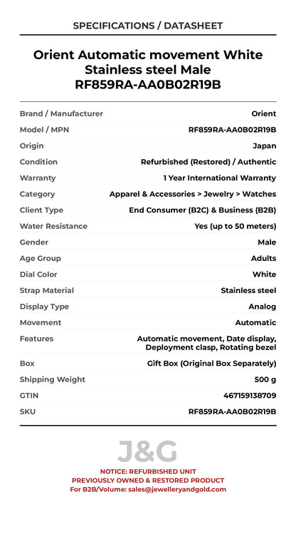 Orient Automatic movement White Stainless steel Male RF859RA-AA0B02R19B - Specifications
