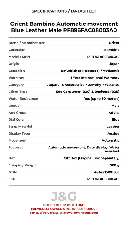 Orient Bambino Automatic movement Blue Leather Male RF896FAC08003A0 - Specifications