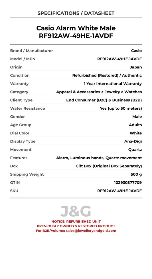 Casio Alarm White Male RF912AW-49HE-1AVDF - Specifications