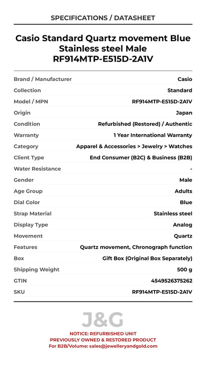 Casio Standard Quartz movement Blue Stainless steel Male RF914MTP-E515D-2A1V - Specifications