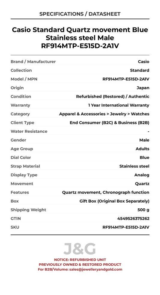 Casio Standard Quartz movement Blue Stainless steel Male RF914MTP-E515D-2A1V - Specifications