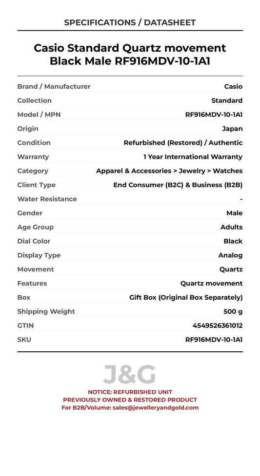 Casio Standard Quartz movement Black Male RF916MDV-10-1A1 - Specifications