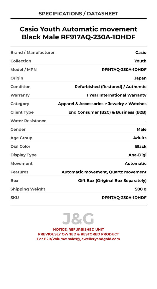 Casio Youth Automatic movement Black Male RF917AQ-230A-1DHDF - Specifications