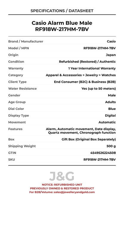Casio Alarm Blue Male RF918W-217HM-7BV - Specifications
