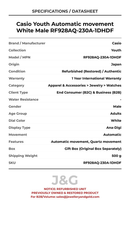 Casio Youth Automatic movement White Male RF928AQ-230A-1DHDF - Specifications