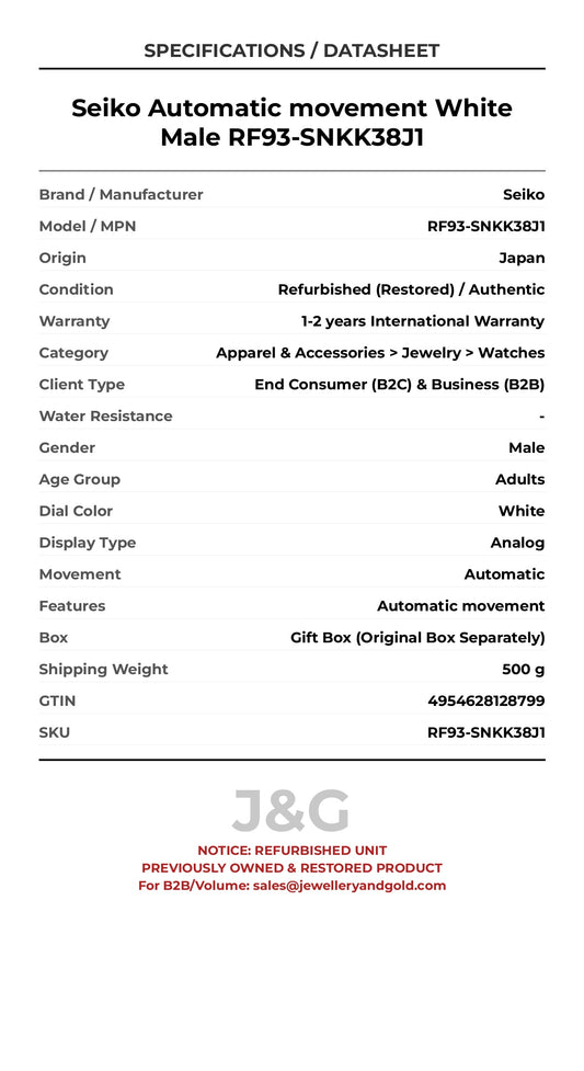 Seiko Automatic movement White Male RF93-SNKK38J1 - Specifications