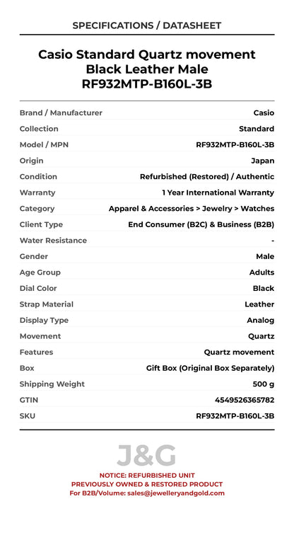 Casio Standard Quartz movement Black Leather Male RF932MTP-B160L-3B - Specifications