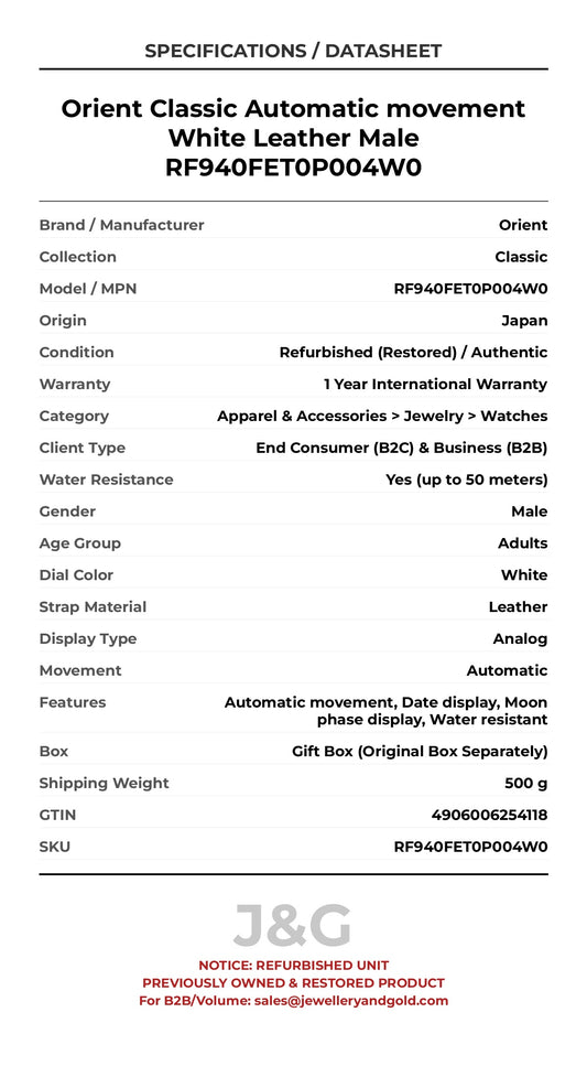 Orient Classic Automatic movement White Leather Male RF940FET0P004W0 - Specifications