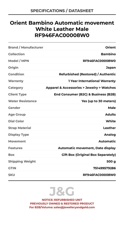 Orient Bambino Automatic movement White Leather Male RF946FAC00008W0 - Specifications