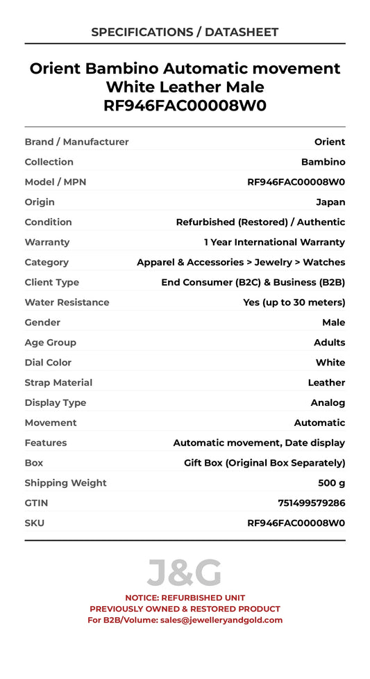 Orient Bambino Automatic movement White Leather Male RF946FAC00008W0 - Specifications