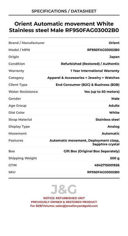 Orient Automatic movement White Stainless steel Male RF950FAG03002B0 - Specifications