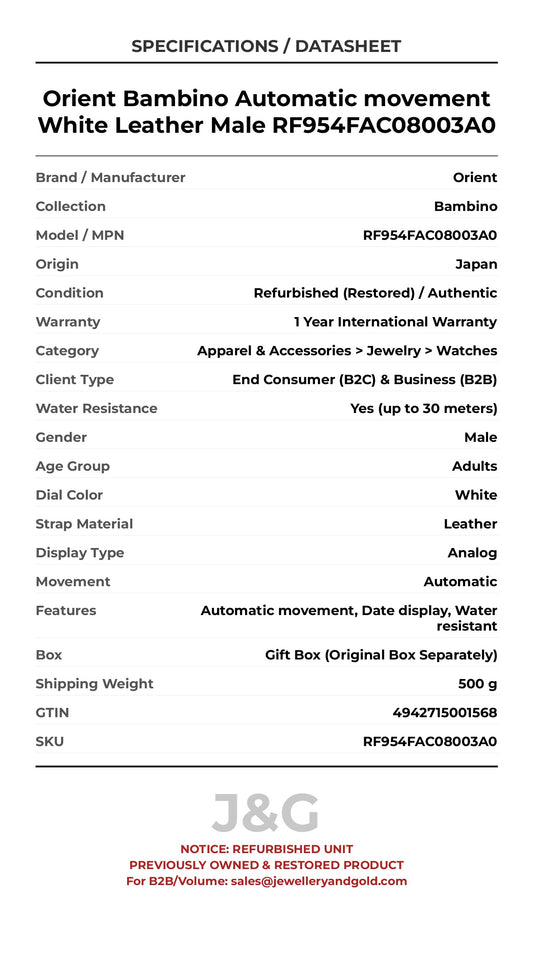 Orient Bambino Automatic movement White Leather Male RF954FAC08003A0 - Specifications