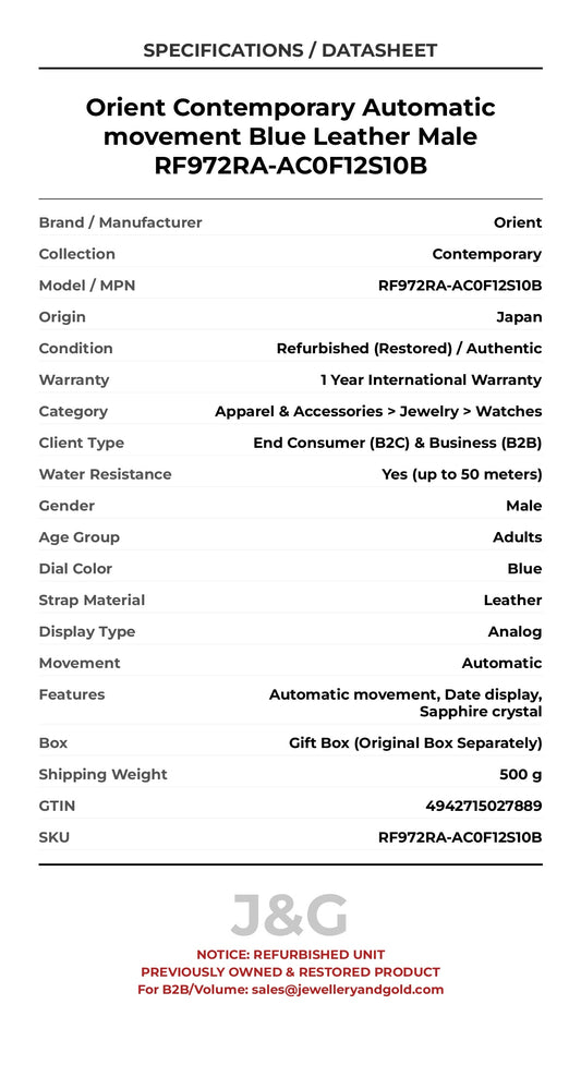 Orient Contemporary Automatic movement Blue Leather Male RF972RA-AC0F12S10B - Specifications