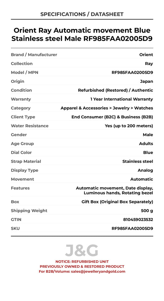 Orient Ray Automatic movement Blue Stainless steel Male RF985FAA02005D9 - Specifications