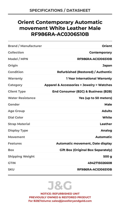Orient Contemporary Automatic movement White Leather Male RF986RA-AC0J06S10B - Specifications