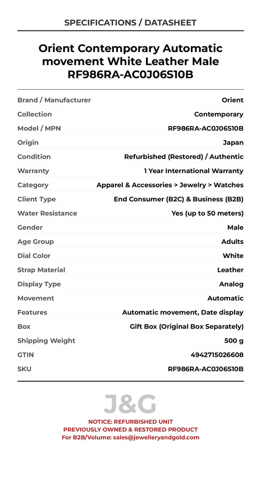 Orient Contemporary Automatic movement White Leather Male RF986RA-AC0J06S10B - Specifications