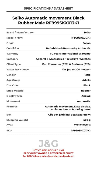 Seiko Automatic movement Black Rubber Male RF999SKX013K1 - Specifications