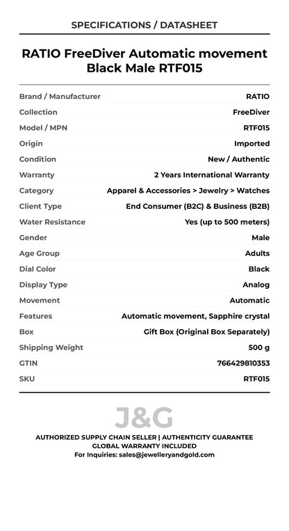 RATIO FreeDiver Automatic movement Black Male RTF015 - Specifications