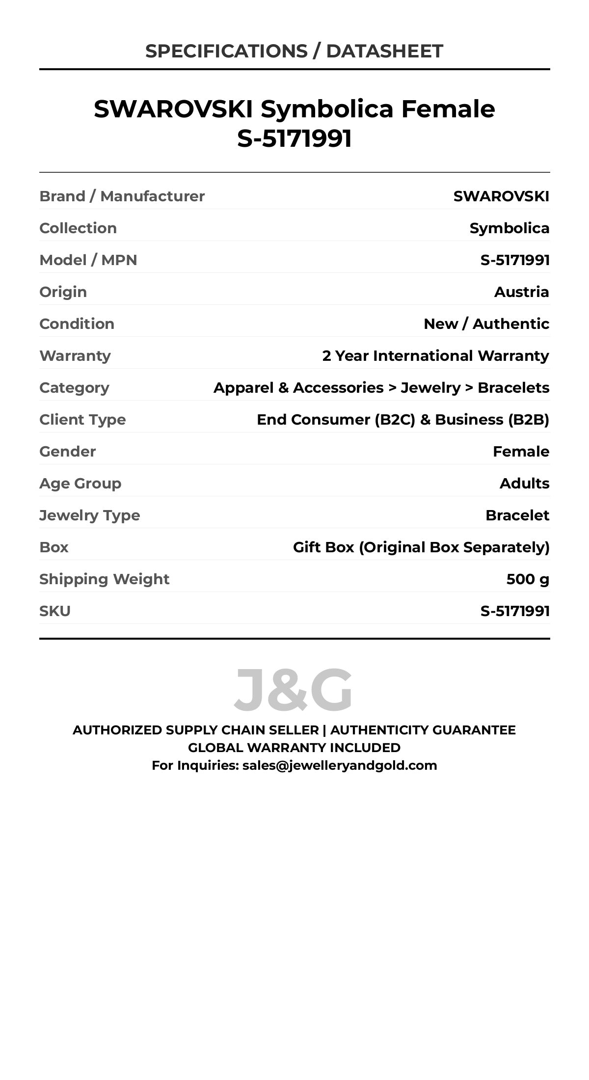 SWAROVSKI Symbolica Female S-5171991 - Specifications