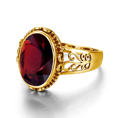 10x14mm Oval Garnet Statement Ring – 14K Gold Plated 925 Silver, Handmade Luxury Jewelry for Birthdays