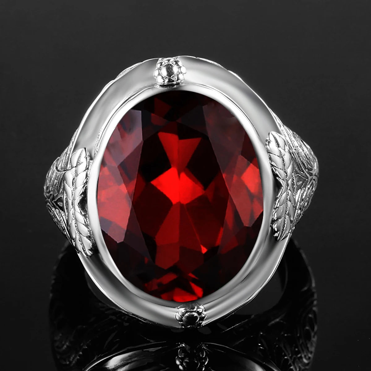 14x18mm Byzantine Garnet Ring – 925 Sterling Silver, Unisex Vintage Jewelry for Parties & Gifting