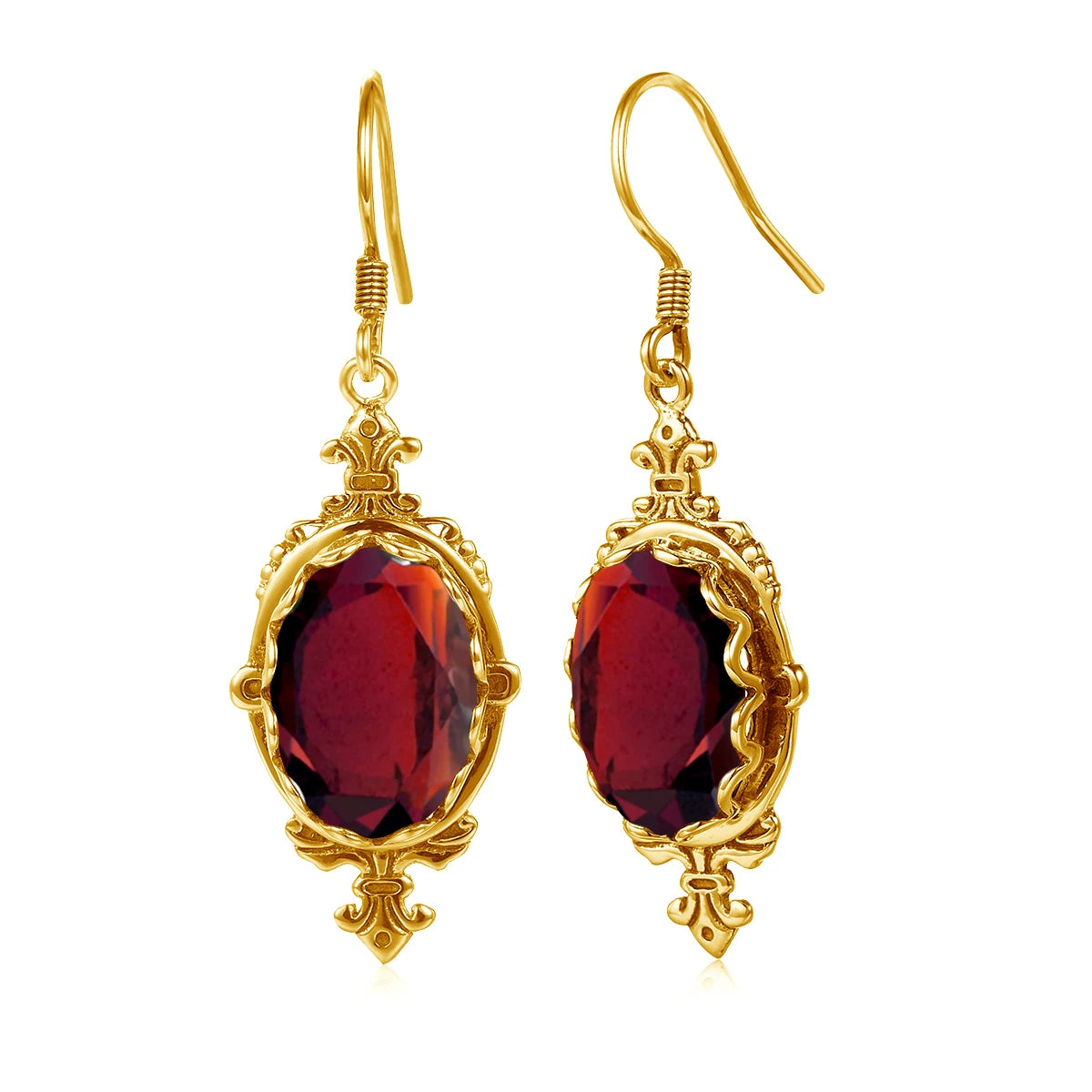 10x14mm Garnet Dangle Earrings – 14K Gold Plated 925 Silver, January Birthstone Jewelry, Luxury Christmas Gift for Women