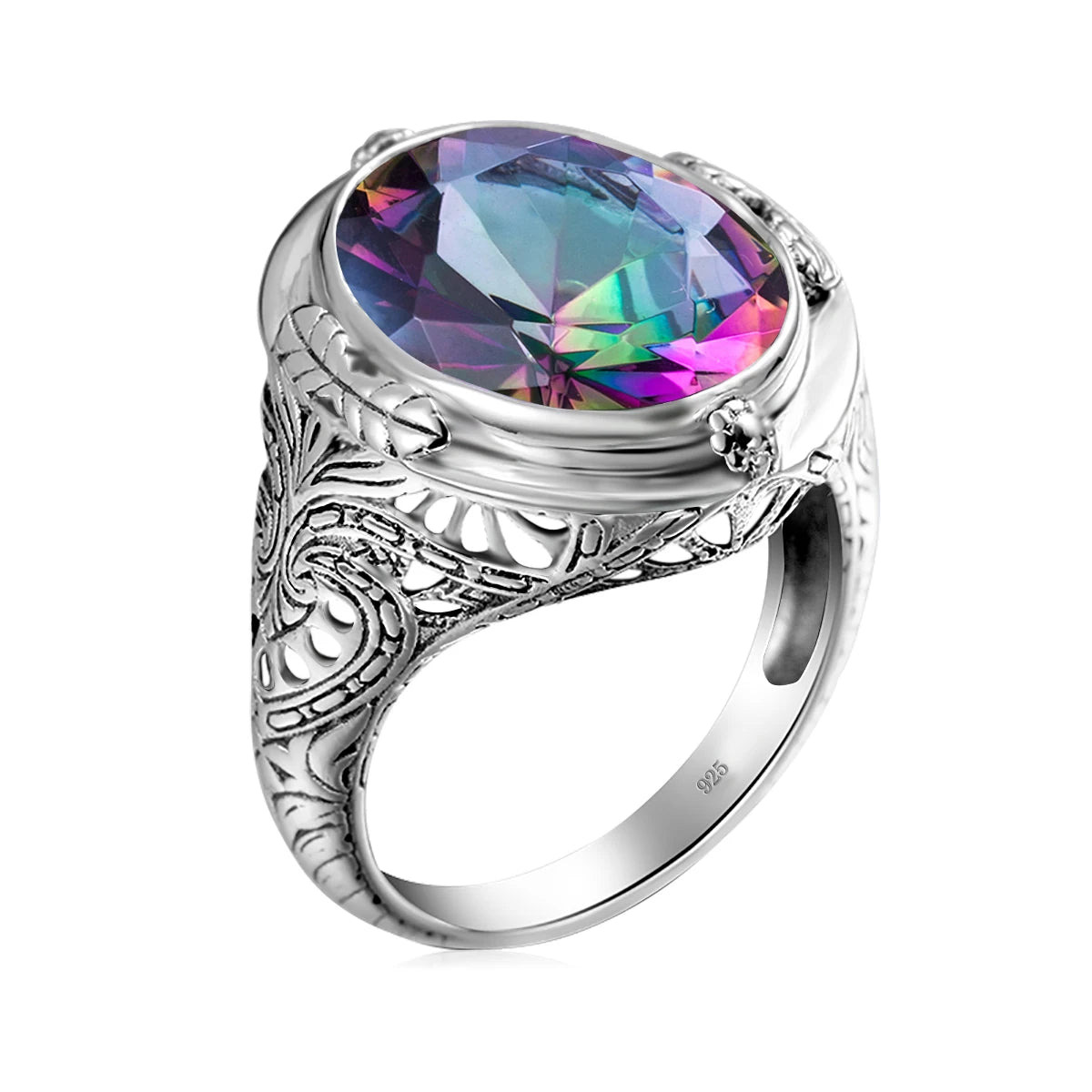 14x18mm Byzantine Garnet Ring – 925 Sterling Silver, Unisex Vintage Jewelry for Parties & Gifting