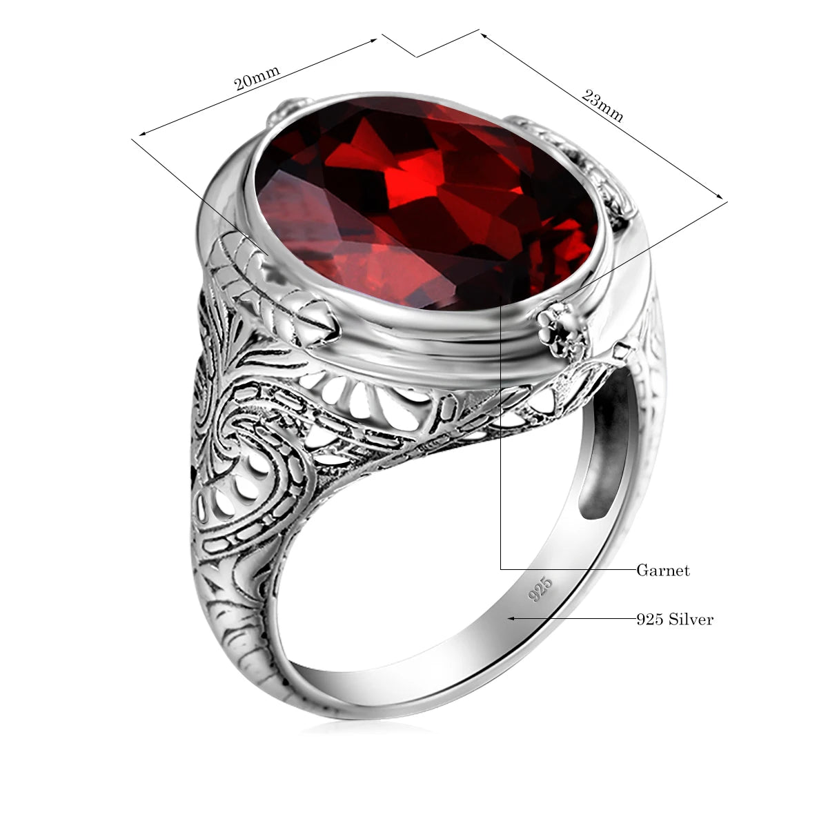 14x18mm Byzantine Garnet Ring – 925 Sterling Silver, Unisex Vintage Jewelry for Parties & Gifting