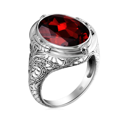 14x18mm Byzantine Garnet Ring – 925 Sterling Silver, Unisex Vintage Jewelry for Parties & Gifting
