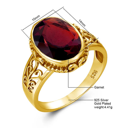 10x14mm Oval Garnet Statement Ring – 14K Gold Plated 925 Silver, Handmade Luxury Jewelry for Birthdays