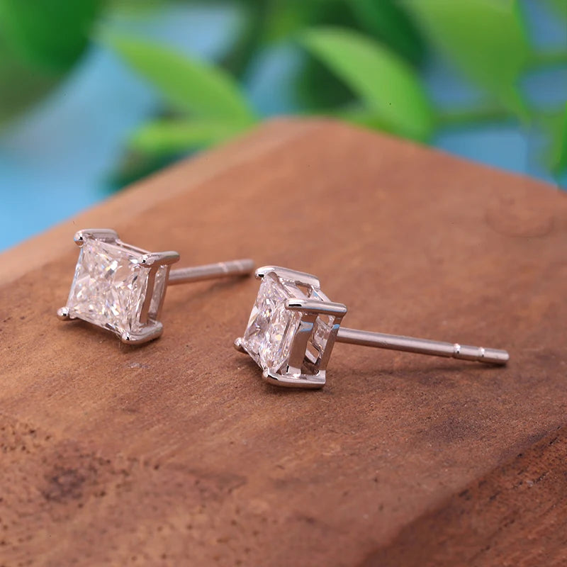 0.8ctw Lab-Grown Diamond Stud Earrings – Princess Cut, DEF VS-VVS, 14K Yellow Gold, GDTC Certified