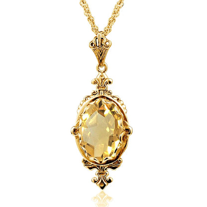 10x14mm Citrine Pendant Necklace – 925 Sterling Silver, Victorian Style Luxury Jewelry